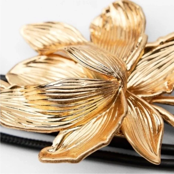 New! Zara Gold Flower Leather Statement Cord Belt NWOT - Picture 3 of 4